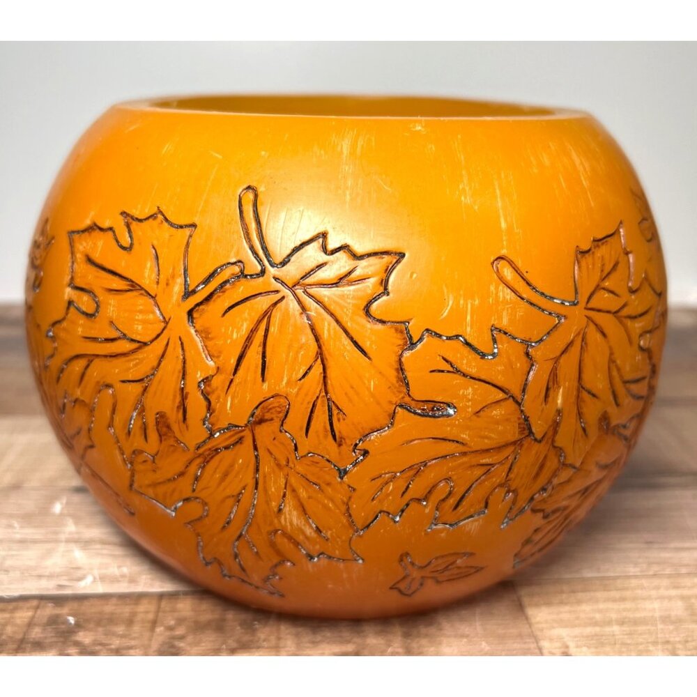 Bill Blass Home Decor Leaf Design Orange Candle Holder Made Of All Wax Large
